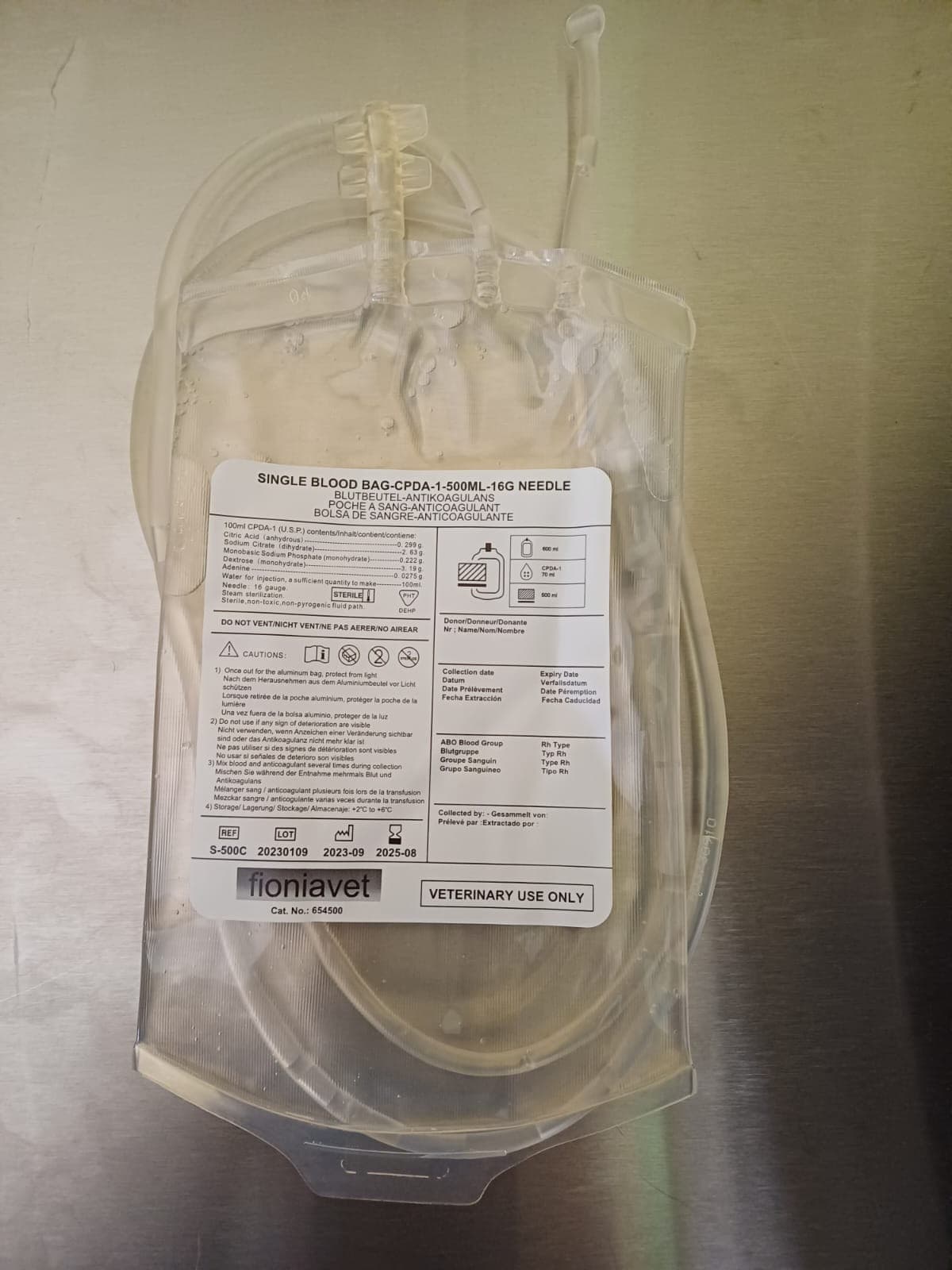Bolsa para Sangre de 500ml paquete con 4 unidades